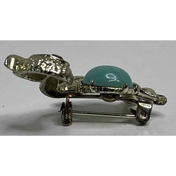 Vintage TURTLE BROOCH Pin Tortoise Rhinestone Cabochon Enamel Costume Jewelry - Picture 7 of 11